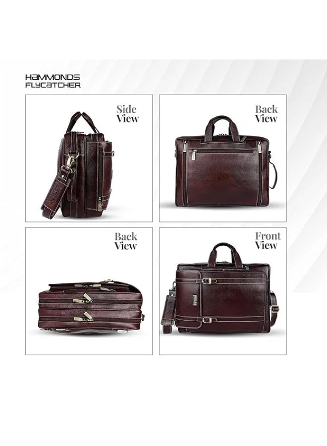 Hammonds Flycatcher  Genuine Leather Office Bag for Men, 2in1 Brown Laptop Bag for Men, Fits 15.6" Laptop, Adjustable Strap, Multi Compartments Ideal for Office, Travel, Daily Use-LB125 BRN  | Best Price UAE